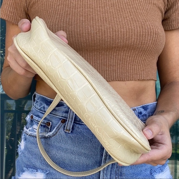 Cream Faux Patent Alligator Mini Bag Purse - Picture 8 of 9